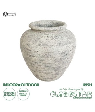 GloboStar® Artificial Garden IRISH 20722 Επιδαπέδιο Πολυεστερικό Τσιμεντένιο Κασπώ Γλάστρα - Flower Pot Λευκό με Μπεζ Φ55 x Υ60cm